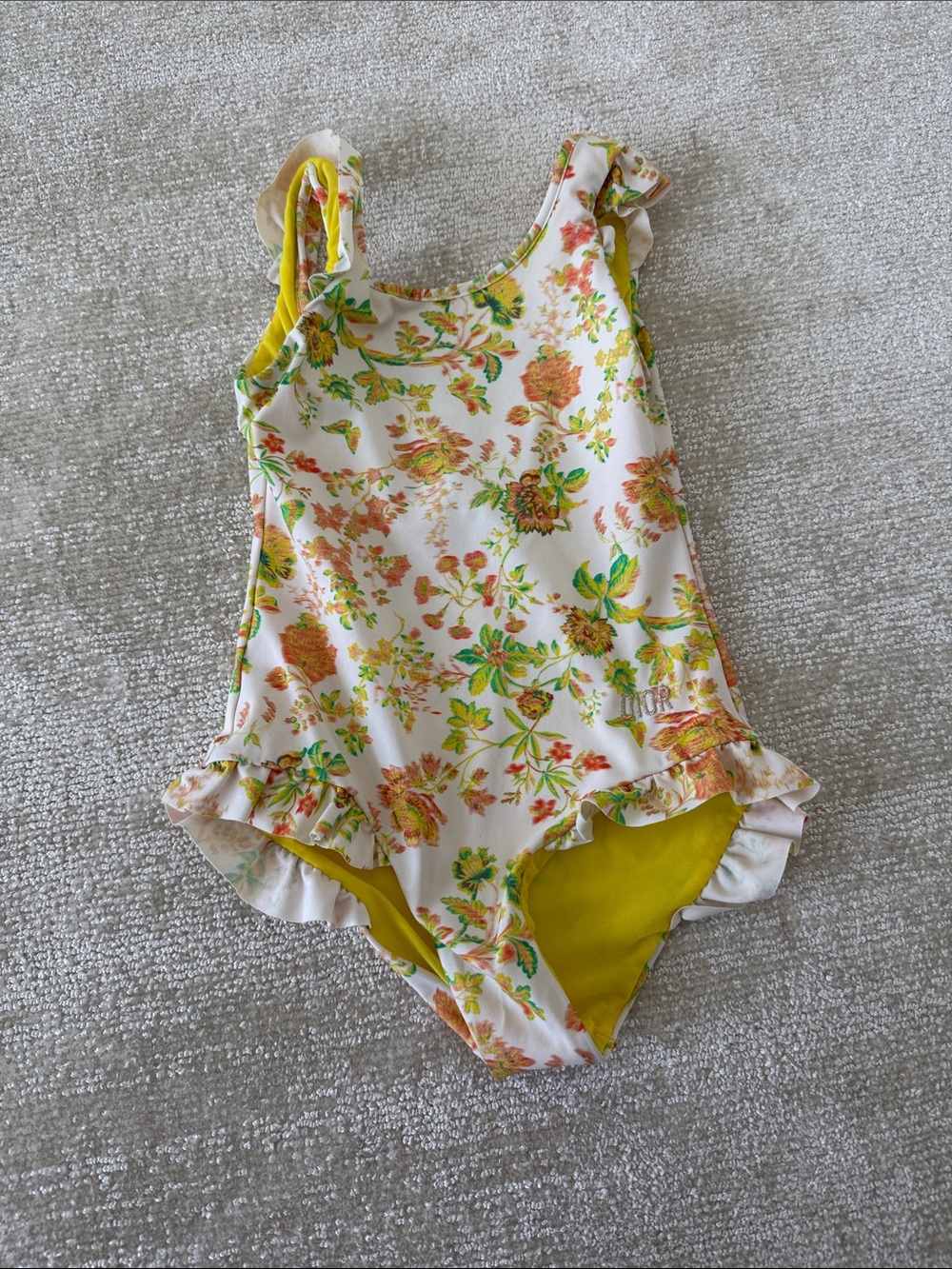 Girls' Floral Ruffle One-Piece Swimsuit - Yellow Floral